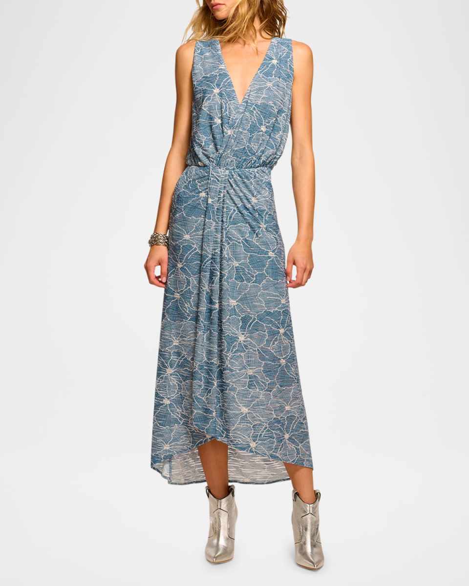 Yuka Floral Chambray Burnout Midi Dress